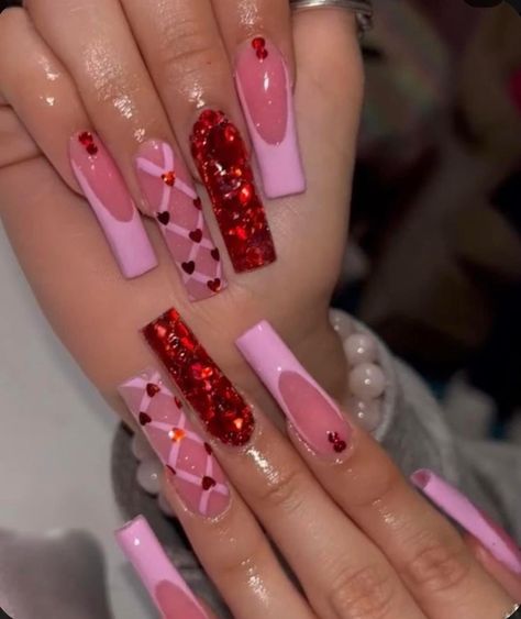 French Tips Red, Pink French Tips, Milky Pink, Vday Nails, Nail Designs Valentines, Valentine Nails, Pink French, Valentines Day Nails, Long Acrylic Nails Coffin