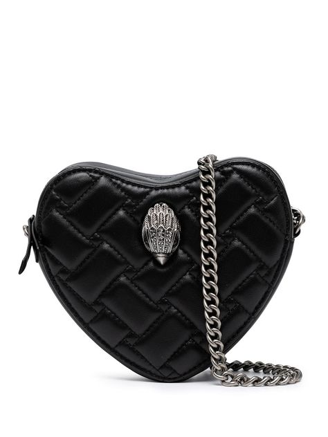 Black leather Kensington heart-shaped crossbody bag from Kurt Geiger London featuring quilted, top zip fastening, chain-link shoulder strap, hear shaped and eagle embellishment. Bolsas Kurt Geiger, Heart Shaped Bag, London Kensington, London Bags, Handbag Essentials, Kensington London, Girly Bags, Crossbody Bag Black, Heart Bag