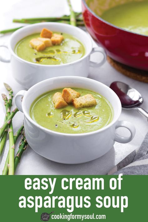 Cream Of Asparagus Recipes, Asparagus Leek Soup, Cream Of Asparagus, Spring Feels, Cream Of Asparagus Soup, Creamed Asparagus, Creamy Asparagus, Asparagus Soup, Easy Cream