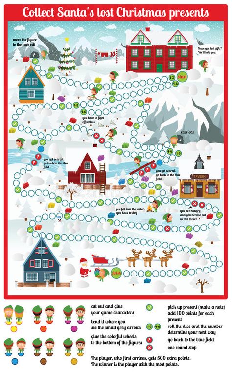 Board game (Collect Santa's lost Christmas presents) stock illustration Christmas Present Vector, Handmade Gift Boxes, Homemade Board Games, Christmas Board Games, Board Games Diy, Printable Board Games, Christmas Teaching, Xmas Toys, Christmas Worksheets