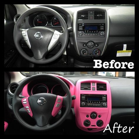 PlastiDip interior of 2016 Nissan Versa SV in Fierce Pink Pink Car Interior, Small Luxury Cars, Pink Car Accessories, Pink Cars, Cars Accessories, Car Accessories Diy, Girly Car Accessories, Car Deco, Car Accessories For Girls