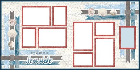 Scrapbook Page Layouts Ideas Inspiration, Beach Scrapbook Pages, Double Page Scrapbook Layouts, Creative Memories Scrapbooking Layouts, Creative Memories Seaside Layouts, Cruise Scrapbook Pages Layout, Cape Cod Scrapbook Layout, Beach Scrapbook Layouts Simple, Beach Vacation Scrapbook Layouts