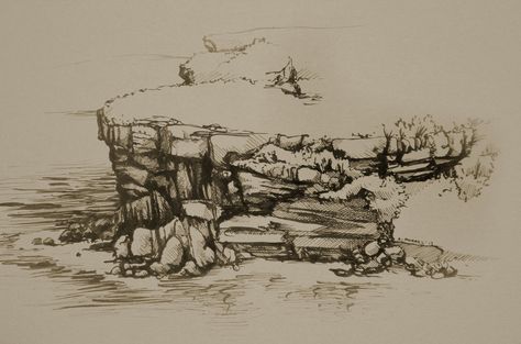 Rocky Cliff by grubyub.deviantart.com on @DeviantArt Cliff Face Drawing, Rocky Cliff Drawing, Cliff Sketch, Cliff Tattoo, Hang Drawing, Cliff Drawing, Cliffs Tattoo, Gcse Sketchbook, Land Scapes