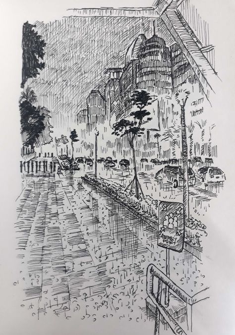 Stuck In Heavy Rain Rain Ink Drawing, Rain Art Sketch, Raining Drawing Sketches, Raining Sketch, Rainy Sketch, Rain Line Art, Rain Art Drawings, Rain Drawing Sketches, Raining Drawing