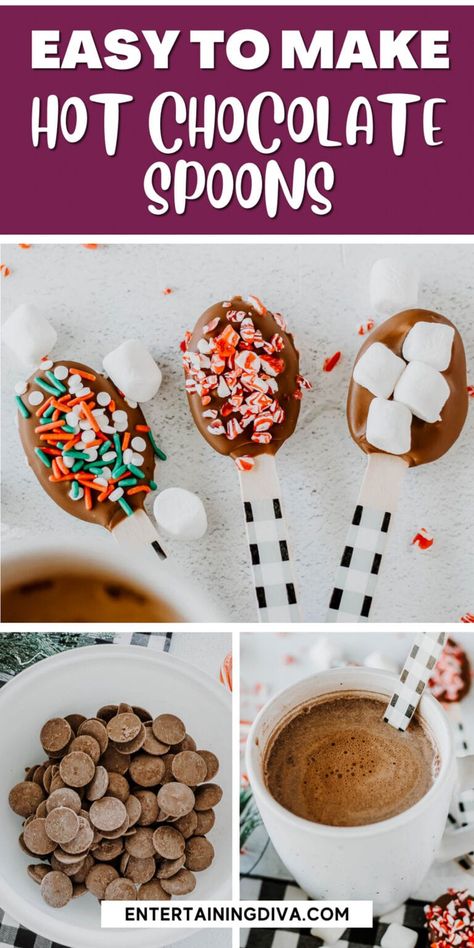 Cocoa Spoons, Christmas Turkey Recipes, Hot Chocolate Station, Spoons Diy, Chocolate Station, Hot Chocolate Spoons, Hot Drinks Recipes, Diy Hot Chocolate, Jello Shot