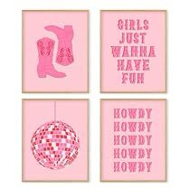 Set Of Three Framed Wall Art, Preppy Cowgirl Room, Dorm Canvas Art, Cowgirl Preppy, Pink Wall Art Prints, Preppy Posters, Girls Apartment, College Dorm Room Inspiration, Cowgirl Room