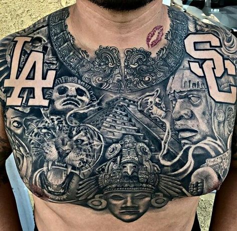 Mexican Chest Tattoo, Mexican Back Tattoos, Aztec Warrior Tattoo Men, Aztec Chest Tattoo, Mexican Tattoo Ideas For Men, Aztec Tattoo Mexican, Aztec Warrior Tattoo, Herren Hand Tattoos, Azteca Tattoo