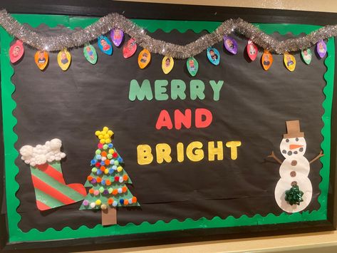 Merry And Bright Bulletin Board, December Bulletin Boards, Birthday Bulletin Boards, Birthday Bulletin, Preschool Bulletin, Preschool Bulletin Boards, Board Ideas, Merry And Bright, Bulletin Boards