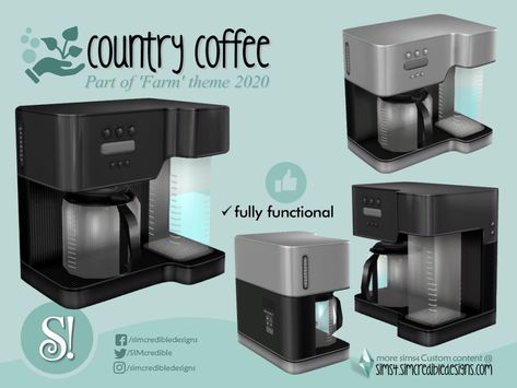 SIMcredible!'s Country coffee machine Sims 4 Functional Cc, Sims 4 Cc Best, Sims 4 Functional, Sims4 House, Sims Furniture, Furniture Cc, Sims 4 Kitchen, Sims 4 Tsr, Muebles Sims 4 Cc