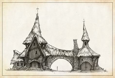 Development Sketches, House Concept, Building Drawing, Rural House, Medieval Houses, Fantasy Drawings, Architectural Sketch, Fantasy City, Fantasy House