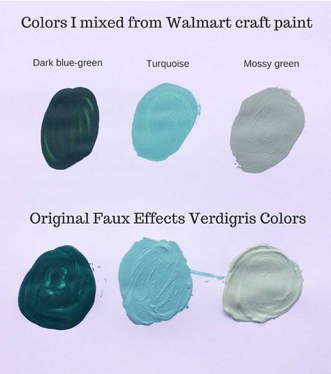 Verdigris Paint Finish Tutorial Verdigris Color, Walmart Crafts, Iod Projects, Patina Diy, Zyla Colors, Play Place, Patina Paint, Goldfish Bowl, Color Composition