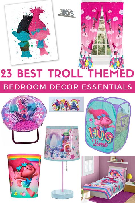 really wow with any of these 12 Trolls themed bedroom decoration items Trolls Decorations Ideas, Trolls Bedroom Ideas, Trolls Room Ideas, Mlp Room Decor, Frozen Kids Room Girl Bedrooms, Decorating Ideas For Bedroom, Bedroom Decor For Kids, Barbie Room Decor Kids Girls Bedroom, Bedroom Paint Ideas