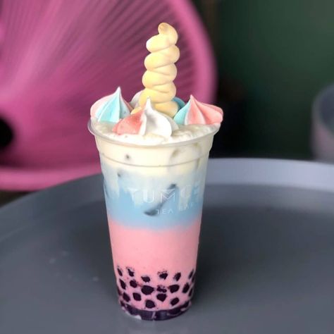 BOBA LOVE on Instagram: “Unicorn trend is still going strong 🦄 . 🍵 unicorn bubble tea with "magical" cookies, white rabbit topping, purple boba and unicorn milk tea…” Bubble Tea, Coco, Rainbow, Tea, Drinks, Cream, Instagram