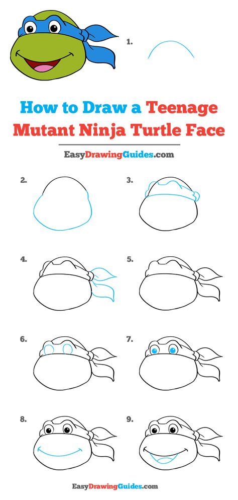 How to Draw a Teenage Mutant Ninja Turtle Face - Really Easy Drawing Tutorial Ninja Turtles Drawing Easy, Tmnt Drawings Easy, How To Draw Teenage Mutant Ninja Turtles, Draw Ninja Turtles, Ninja Turtle Crafts, Ninja Turtle Drawing, Easy Drawing Guides, Drawing Instructions, Lunchbox Notes