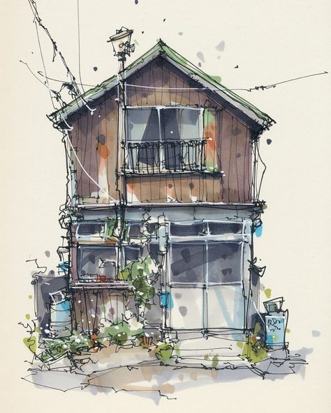 Albert Kiefer on Instagram: “Japanese house #drawthisinyourstyle by @nivotwe Photo by @xooo36ooox  #sketch #fineliner #urbansketchers #urbanillustration #archisketcher…” Albert Kiefer, Casa Fantasy, Arch Sketch, Wash Painting, Vegetable Shop, Building Sketch, Watercolor Architecture, House Sketch, Architecture Drawing Art