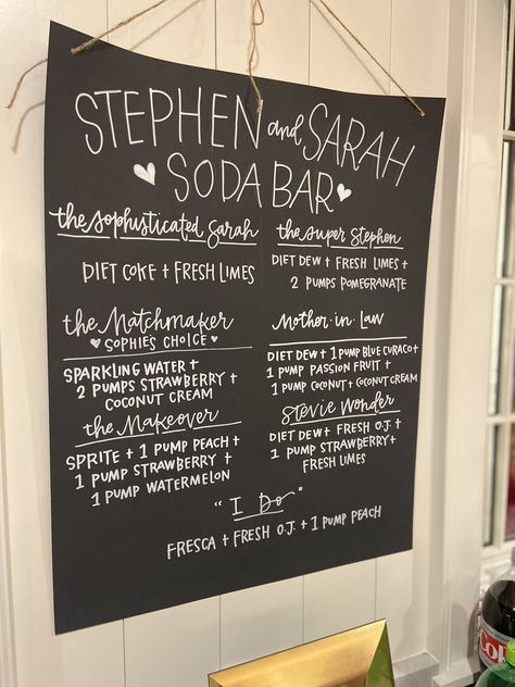 Dirty Soda Bar Recipes Wedding, Sip And See Drink Ideas, Soda Drink Bar, Soda Bar Ideas, Soda Bar Wedding, Wedding Refreshments, Baby Boy Sip And See, Soda Ideas, Beverage Bars