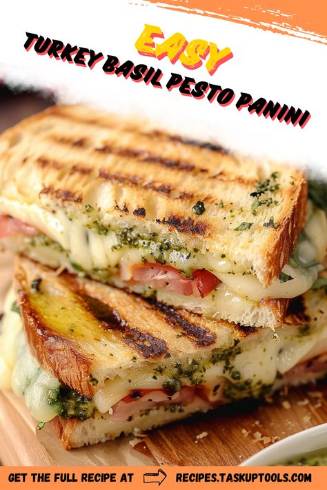 Discover the ultimate flavor combination with this Easy Turkey Basil Pesto Panini recipe. Perfectly grilled with tender turkey, fresh basil pesto, and melty cheese, this sandwich is a quick and delicious meal option for lunch or dinner. Packed with vibrant ingredients, its a delightful way to elevate your everyday meals. Ideal for busy weekdays or leisurely weekend lunches, this panini is sure to impress. Dive into the deliciousness and enjoy every bite of this gourmet delight! Turkey Pesto Panini, Turkey Panini Sandwiches, Turkey Pesto Sandwich, Turkey Panini Recipes, Weekend Lunches, Pesto Panini, Turkey Panini, Turkey Pesto, Fresh Basil Pesto