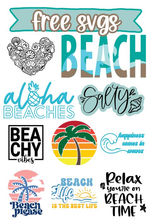 free beach svg cut files for cricut and silhouette cameo Free Beach Svg, Beach Cricut Projects, Beach Svg, Adhesive Vinyl Projects, Beach Monogram, Beach Silhouette, Cricut Projects Easy, Expressions Vinyl, Cricut Svg Files Free