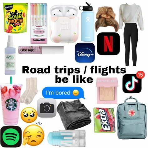 Airplane Essentials For Teens, Trip Essentials Packing Lists, Travel Backpack Essentials, Road Trip Bag, Road Trip Kit, Packing Essentials List, Travel Packing Checklist, Road Trip Packing List, Trip Packing