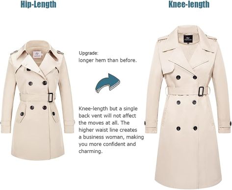 Amazon.com: FARVALUE Women's Long Trenchcoat Double Breasted Trench Coat Water Resistant Classic Peacoat with Belt Beige X-Small : Clothing, Shoes & Jewelry Kids Sun Hat, Hooded Trench Coat, Heavy Jacket, Classic Trench Coat, Leather Trench, Double Breasted Trench Coat, Long Trench, Long Trench Coat, Hooded Raincoat