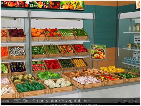 The Sims Resource - Grocery store Pt.V vegetables The Sims 4 Retail Store Cc, Grocery Store Sims 4 Cc, Sims 4 Cc Grocery Store, The Sims 4 Grocery Store, Sims 4 Supermarket, Sims 4 Grocery Store Cc, Sims 4 Grocery Store, Sims 4 Counters, Sims 4 Kitchen Clutter