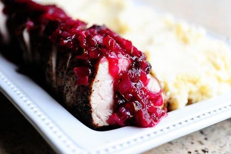 Pork Loin with Cranberry Saucethepioneerwoman Pork Loin With Cranberry Sauce, Roasted Pork Tenderloins, Cranberry Sauce Recipe, Cranberry Sauce Homemade, Pioneer Woman Recipes, Minced Meat, Pork Dishes, Pork Loin, Cranberry Sauce