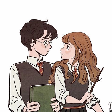 Hermione Fan Art, Meme Harry Potter, Harmony Harry Potter, Harry Potter Couples, Harry Potter Art Drawings, Harry Potter Painting, Harry And Ginny, Harry Potter Stories, Harry And Hermione