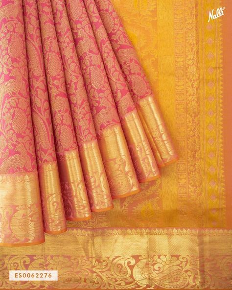 Nalli Silks on Instagram: “The intricately woven gold zari brocade on this pink Kanchipuram silk saree complemented by the gorgeous zari border looks magnificent.…” Nalli Silk Sarees, Nalli Silks, Cotton Saree Blouse, Very Beautiful Flowers, Crepe Silk Sarees, Silk Saree Blouse Designs, Silk Saree Blouse, Bridal Silk Saree, Saree Models