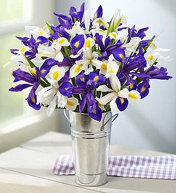 Iris and white lilies Iris Flower Arrangements, Iris Centerpiece, Dad In Heaven, Heaven Quotes, 50th Anniversary Party, Cat Wedding, 50th Anniversary Celebration, White Lilies, Deco Floral