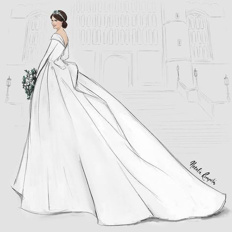 Natalie Rompotis Illustration on Instagram: “E U G E N I E // W E D S / I do love a #RoyalWedding @princesseugenie ♡ //” Wedding Dresses Drawing, Bridal Artwork, Princess Eugene, Dresses Drawing, Diana Wedding Dress, Fantasy Wedding Dresses, Eugenie Wedding, Modern Royalty, Fashion Illustrators