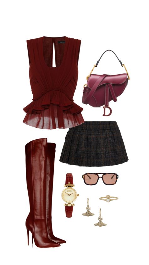 #outfitinspo #fashion #fashionboard #ootd #fashioninspo #styleinspo #outfit #outfitideas Dark Red Fashion, Outfits Shuffle, Red Fashion Outfits, Cute Christmas Outfits, Dressy Casual Outfits, Outfit Layout, Prom Outfits, Dinner Outfits, Basic Outfits