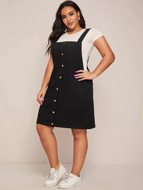 Pinafore Dress Outfit, Modest Formal Dresses, Denim Pinafore Dress, Denim Pinafore, Plus Size Denim, Dresses Formal Elegant, Denim Overall Dress, Black Plain, Formal Dresses Short