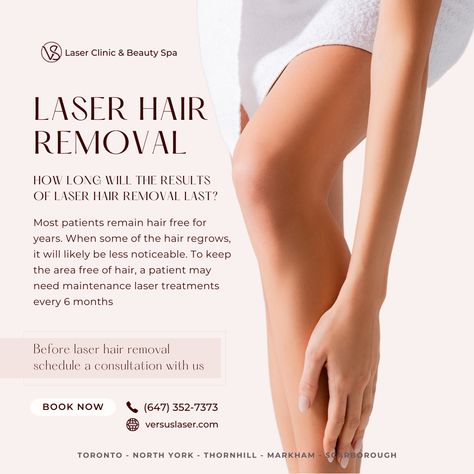 🌟 Experience the long-lasting benefits of laser hair removal at VS MedSpa! 🌟  🕒 Quick and Efficient: Treatments take around 15 minutes for small areas and about an hour for larger ones. 💰 Cost-Effective: Save money in the long run by eliminating the need for razors, shaving cream, and waxing appointments. ✨ Long-Term Results: Enjoy smooth, hair-free skin with regular maintenance every 6 months.   💚 VS MedSpa Laser Clinic & Beauty Spa in Toronto Laser Hair Removal Funny, Waxing Appointments, Legs Hair Removal, Brazilian Hair Removal, Clinic Beauty, Back Hair Removal, Leg Hair Removal, Permanent Laser Hair Removal, Laser Clinic