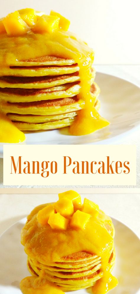 Mango Pancakes:  An easy to make mango pancake recipe with homemade mango sauce.    www.temptingtreat.blogspot.com Mango Sauce For Pancakes, Mango Pancakes Recipes, Mango Breakfast Ideas, Mango Waffles, Hawaiian Pancakes, Mango Breakfast, Mango Pancakes, Mango Sauce, Toddler Breakfast