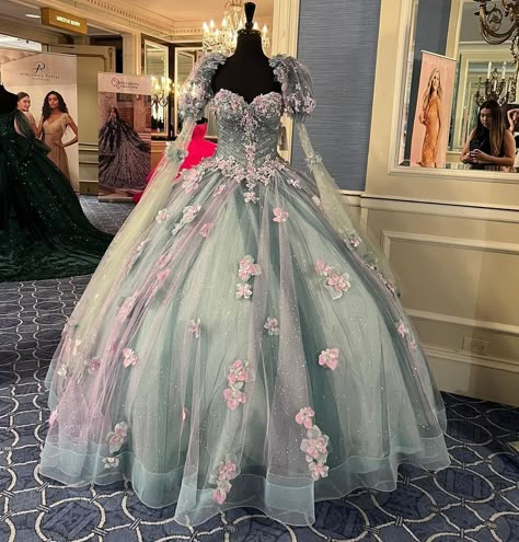 Green And Purple Quince Dress, Sage Green And Pink Quinceanera Dresses, Green And Purple Quinceanera Dresses, Pink And Green Quinceanera Dress, Fairy Quinceanera Dress, Enchanted Forest Theme Quinceanera Dress, Quinceanera Dresses Long Sleeve, White Quince Dress, Purple Quince Dress