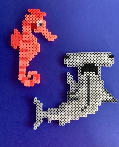 Perler Bead Ocean Animals, Shark Pearler Beads, Ocean Perler Bead Patterns, Shark Perler Beads, Perler Bead Fish, Pixel Pokemon, Beads Perler, Melt Beads Patterns, Hamma Beads Ideas