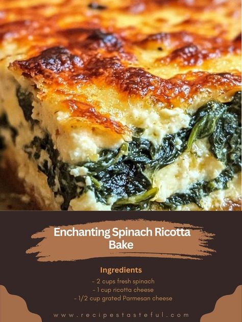 FAMILY RECIPES COMMUNITY | "🌿 Enchanting Spinach Ricotta Bake | Facebook Enchanting Spinach Ricotta Bake, Spinach Ricotta Casserole, Spinach Ricotta Pie, Ricotta Bake, Nonna Pia, Ricotta Pie, Spinach Ricotta, Fresh Spinach, Recipe Community