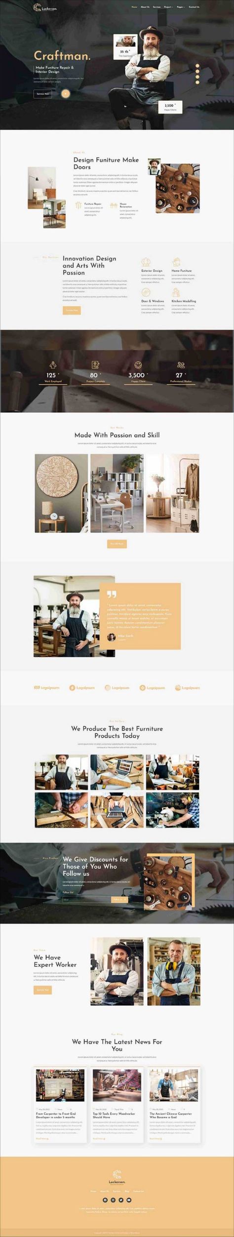 Luckerson - Carpenter & Craftman Elementor Template Kit, #Kit, #Sponsored, #Template, #Elementor, #Craftman, #Carpenter, #ad Carpentry Website Design, Woodwork Website, Carpentry Website, Custom Widgets, Website Structure, Wix Website Templates, Website Mockup, Header Design, Ui Design Website