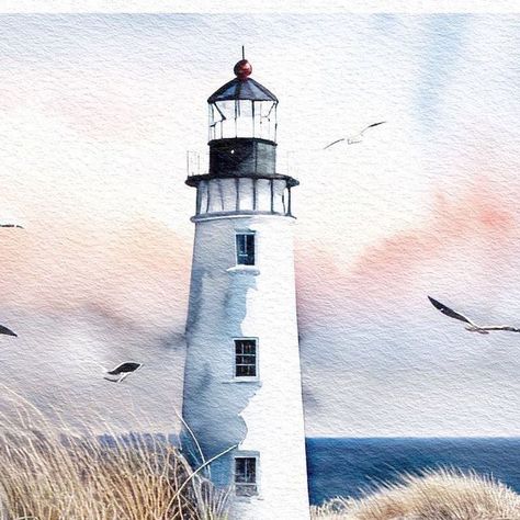 Sea Watercolor, Sailboat Art, Building Painting, Lighthouse Painting, Lighthouse Art, Diy Watercolor Painting, Watercolor Paintings Easy, Boat Painting, Art Painting Gallery