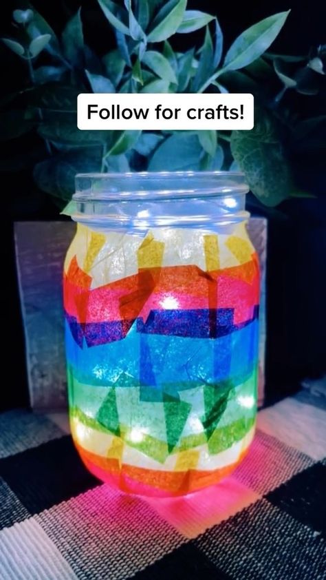 ⭐️ DIY lanterns!! Follow along for more crafts! ⭐️ #summercrafts #crafts #diy #lantern #summernights | Instagram Tissue Paper Rainbow, Kids Lantern, Tissue Paper Lanterns, Mason Jar Art, Diy Lantern, Crafts With Glass Jars, Tissue Paper Art, Paper Rainbow, Lantern Craft