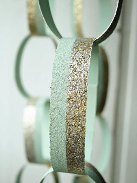 How to Make a Glittered Chain-Link Holiday Garland : Decorating : Home & Garden Television Pastel Burgundy, Mint Green Christmas, Glitter Christmas Cards, Mint Christmas, Cardboard Christmas Tree, Mint Pastel, Holiday Garland, Glitter Candles, Blue Periwinkle