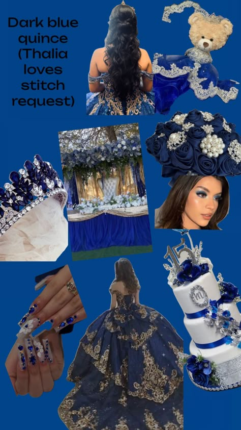 Blue And Gold Quinceanera Theme, Quinceanera Aesthetic, Gold Quinceanera Theme, Sweet Sixteen Themes, Royal Blue Quince, Royal Blue Quinceanera, Quinceanera Theme, Ribbon Rose Bouquets, Quince Themes