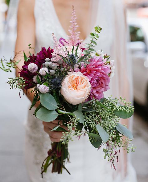 Juliet Roses Are Having A Major Moment in Weddings Right Now | https://www.theknot.com/content/juliet-roses-are-having-a-major-moment-in-weddings-right-now Rose Wedding Arrangements, Astilbe Bouquet, Dahlia Wedding Bouquets, Small Bridal Bouquets, Dahlias Wedding, Dahlia Bouquet, Peony Bouquet Wedding, Bridal Bouquet Pink, Tropical Wedding Flowers