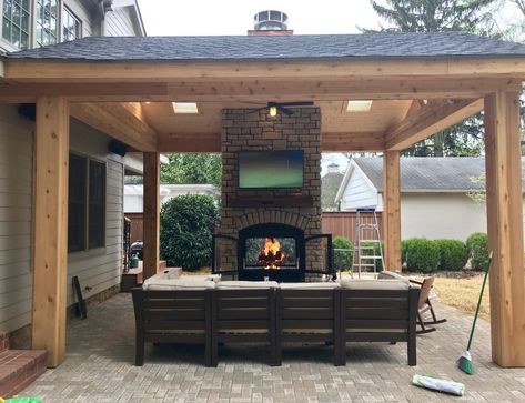 Fireplace Tv Ideas, Outdoor Fireplace Tv, Outdoor Fireplace With Tv, Mounting A Tv, Fireplace With Tv, Tv Above Fireplace, Outdoor Wood Fireplace, Outside Fireplace, Fireplace Outdoor