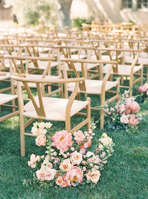 Flowers Along The Aisle, End Of Aisle Floral Arrangement, Outdoor Aisle Flowers, Chapel Floral Decorations, Spring Wedding Ceremony Flowers, Aisle Decorations Wedding Simple, Floral Ceremony Aisle, Aisle Meadow Flowers, Aisle Marker Flowers