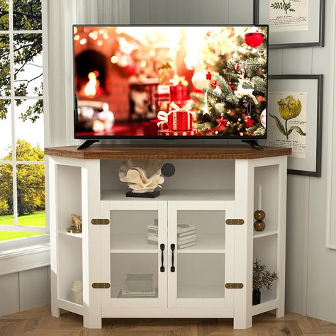 PRICES MAY VARY. 【 TV Stand Dimenstions】The TV stand corner is L42.9"xW15.35"XH29.92". The Top surface for the corner TV console can hold a flat-screen TV up to 48".Acrylic transparent doors are more robust and not easily fragile, weight capacity of 280 lbs 【Multifunction】The corner TV stands are suitable for all kinds of life scenarios. Not only the corner tv stand, and gaming tv stand, but the tv stand for the bedroom.Good at in small places, such as kid's rooms, apartments, small TV rooms, be Corner Mounted Tv Living Room, Corner Mounted Tv, Small Corner Cabinet, Transparent Doors, Console Table Storage, Corner Tv Cabinet, Corner Tv Console, Corner Entertainment Center, Small Tv Room