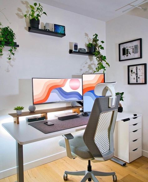 Setup Inspiration, Minimal Desk, Home Studio Setup, Wallpaper Pack, Desktop Setup, Small Home Offices, Dekorasi Kamar Tidur, Setup Ideas, Computer Room