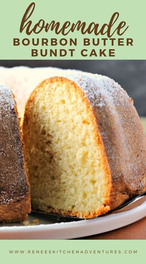 Homemade Bourbon Butter Bundt Cake ready to serve on a platter. Bourbon Butter Cake, Butter Bundt Cake, Cereal Treat Recipes, Homemade Bourbon, Bourbon Butter, Bourbon Cake, Healthy Dessert Options, Oven Baked Recipes, Baked Cheesecake Recipe