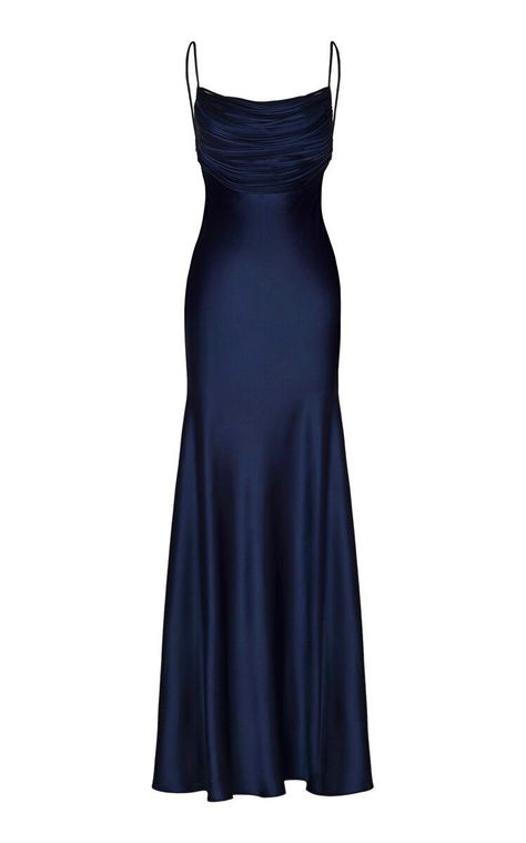 Satin Long Prom Dress, Prom Dress Inspo, Clothes Board, Random Clothes, Navy Blue Prom Dresses, Blue Silk Dress, Prom Dress Inspiration, Cute Prom Dresses, Grad Dresses