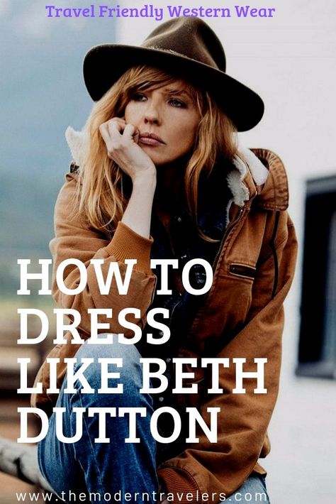 How to Dress like the characters on Yellowstone, Beth Dutton style, Yellowstone wardrobe, Travel Friendly rancher style, Packable Cowgirl Hats, How to pack for Equestrian Travel Beth Dutton Style, Ranch Outfits, Yellowstone Outfits, Western Boot Outfit, Western Boots Outfit, Yellowstone Series, Cowgirl Look, Beth Dutton, Boho Cowgirl